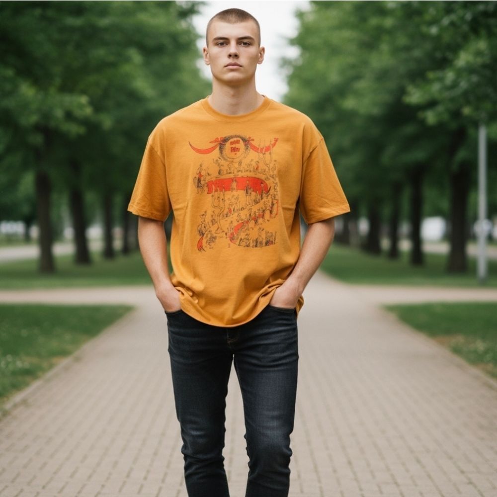 NEW- Graphic Print Men's Shirt - Orange